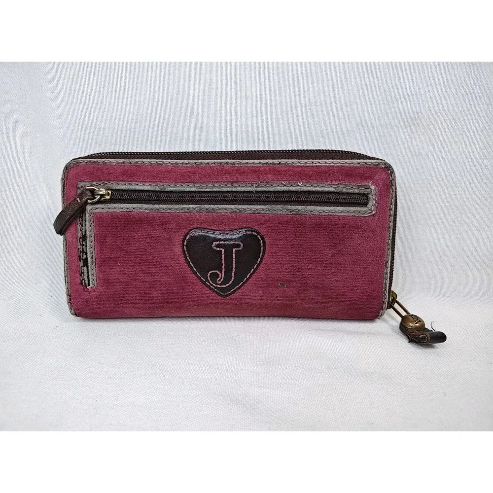 Juicy Couture Women's Pink crest Soft velour wallet Folding Credit Card‎ Money